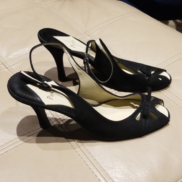 Linea Paolo black suede peeptoe slingback pump - Picture 2 of 4